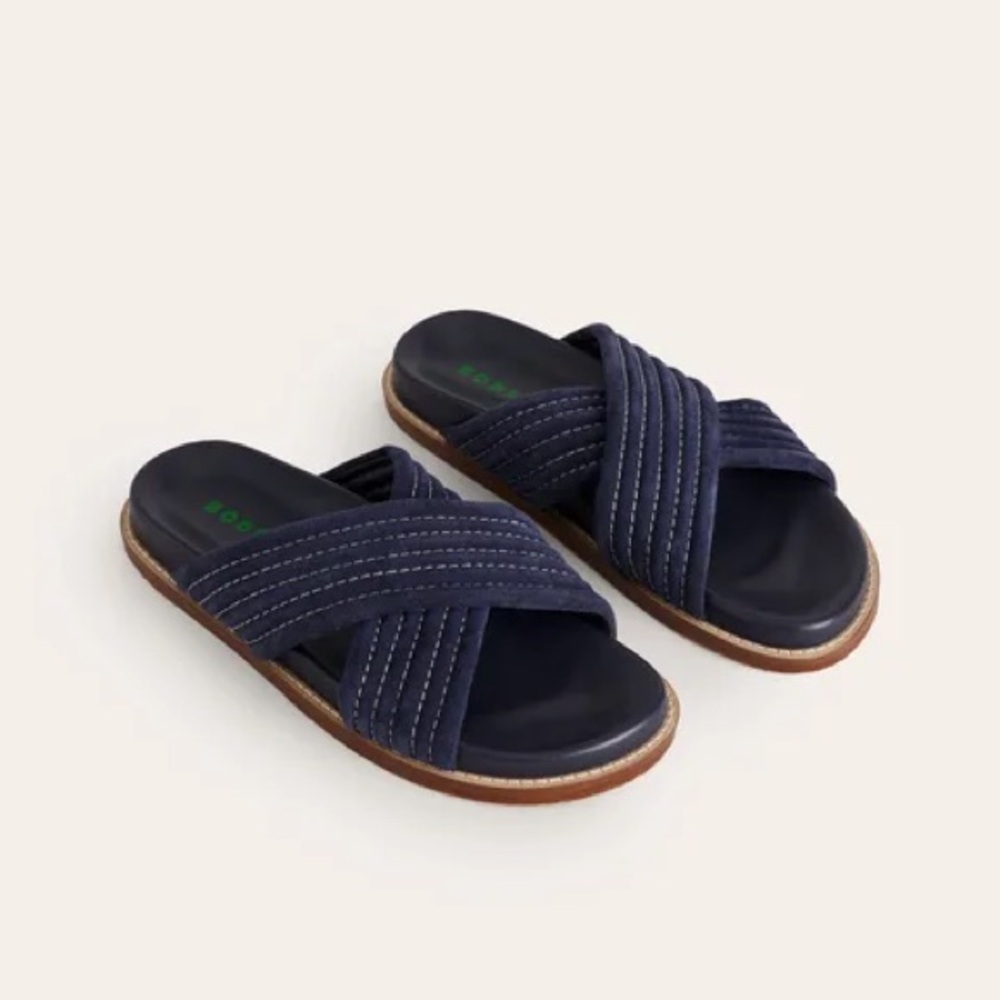 Boden Cross Strap Slides Suede Navy Sz 36